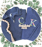 Floral Initial Monogrammed Quarter Zip/Pullover