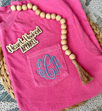 Comfort color short sleeved pocket monogram tee